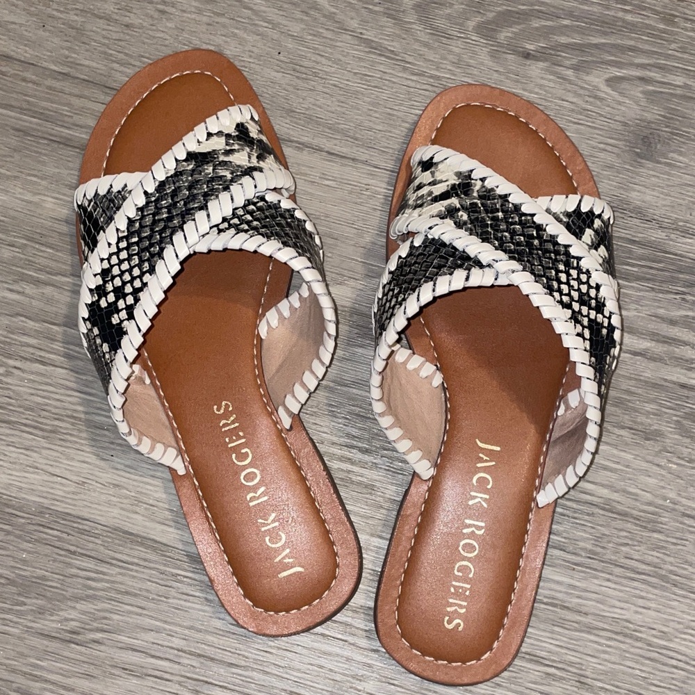 Jack Rogers Snakeskin Crisscross Sandals 🫏